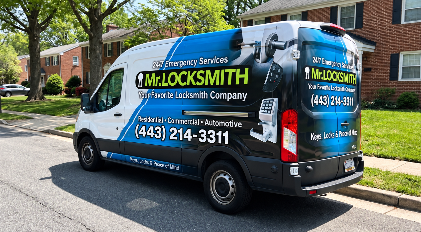 Mr. Locksmith Baltimore, MD service van with the (443) 214-3311 phone number